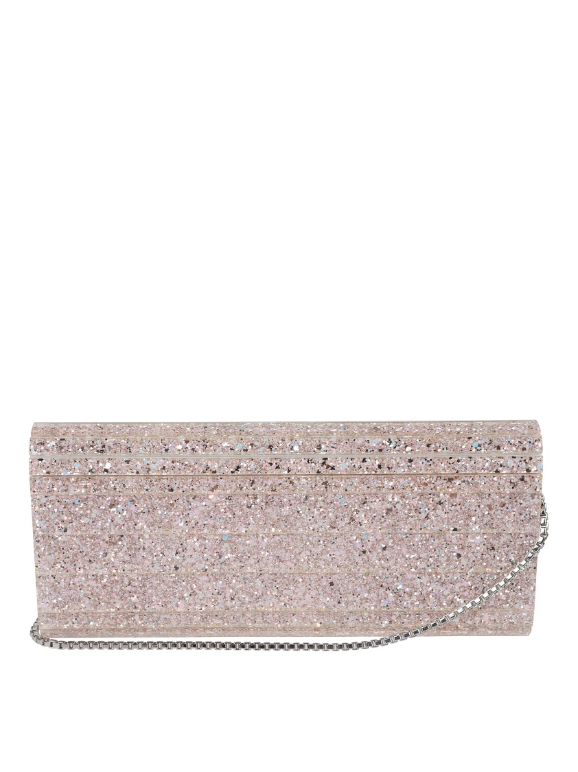 Jimmy Choo Rectangular Glitter Clutch In Pink