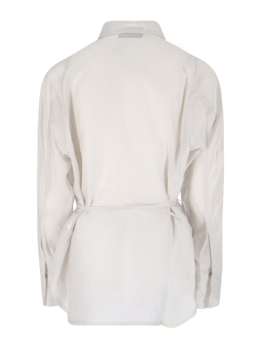 Low Classic White Shirt With Classic Collar And Rear Strap In Tech Fabric Woman In Neutrals