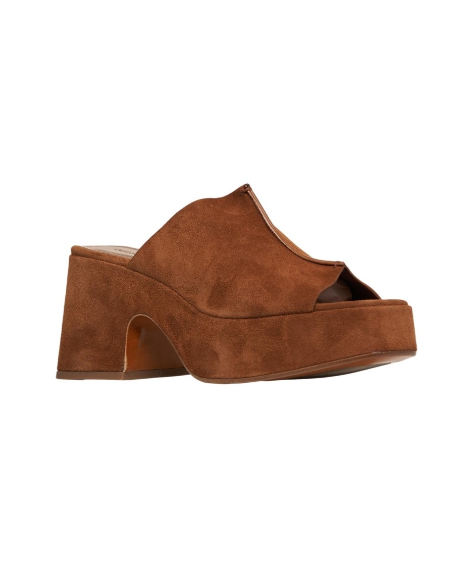 Curiosite Suede Sabots With Exquisite Top Stitching In Brown