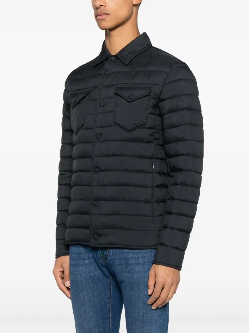 Herno Quilted Blue Coat With Button-up Front In Blue