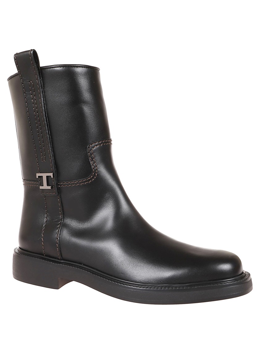 Tod's Refined Black Leather Ankle Boots With Block Heel In Black