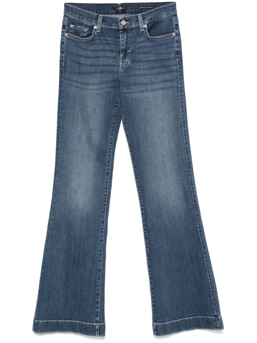 SEVEN SEVEN NAVY BLUE FLARED JEANS WITH CONCEALED FLY AND EMBROIDERED MOTIF