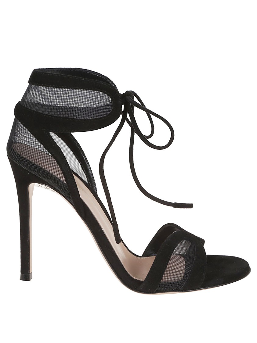 Shop Gianvito Rossi Suede And Transparent Mesh Stiletto Sandal
