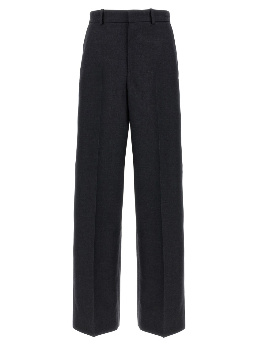 Gucci Logo Embroidery Wool Pants In Black