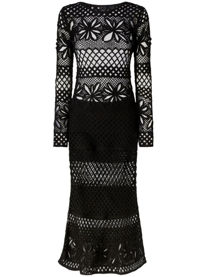 Pinko Unlined Black Mesh Dress With Long Sleeves In Black
