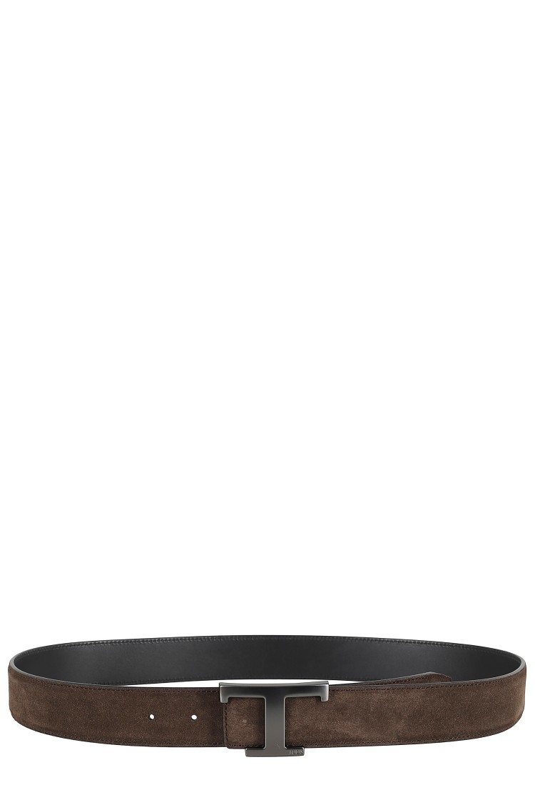 Tod's Two-tone Leather Belt With Front Logo In Gray