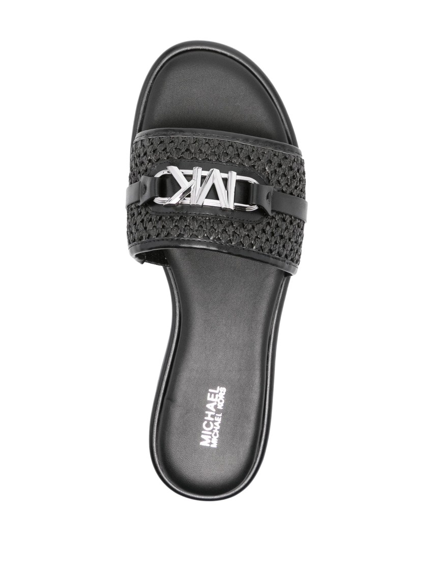 Michael Kors Woven Upper Mules With Metallic Accent In Black