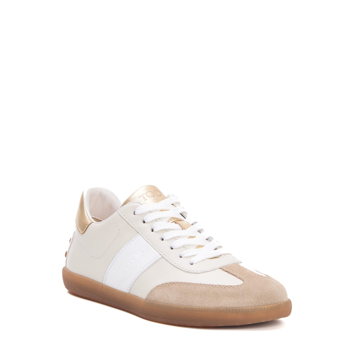 Tod's Cassetta Leather Cream Gold Sneakers In Neutrals