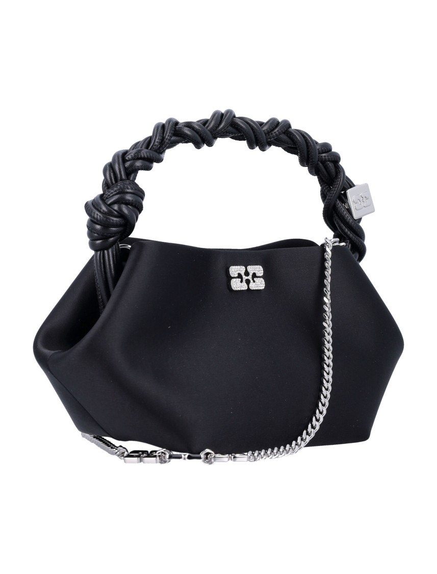 Ganni Satin Mini Bou Bag In Black