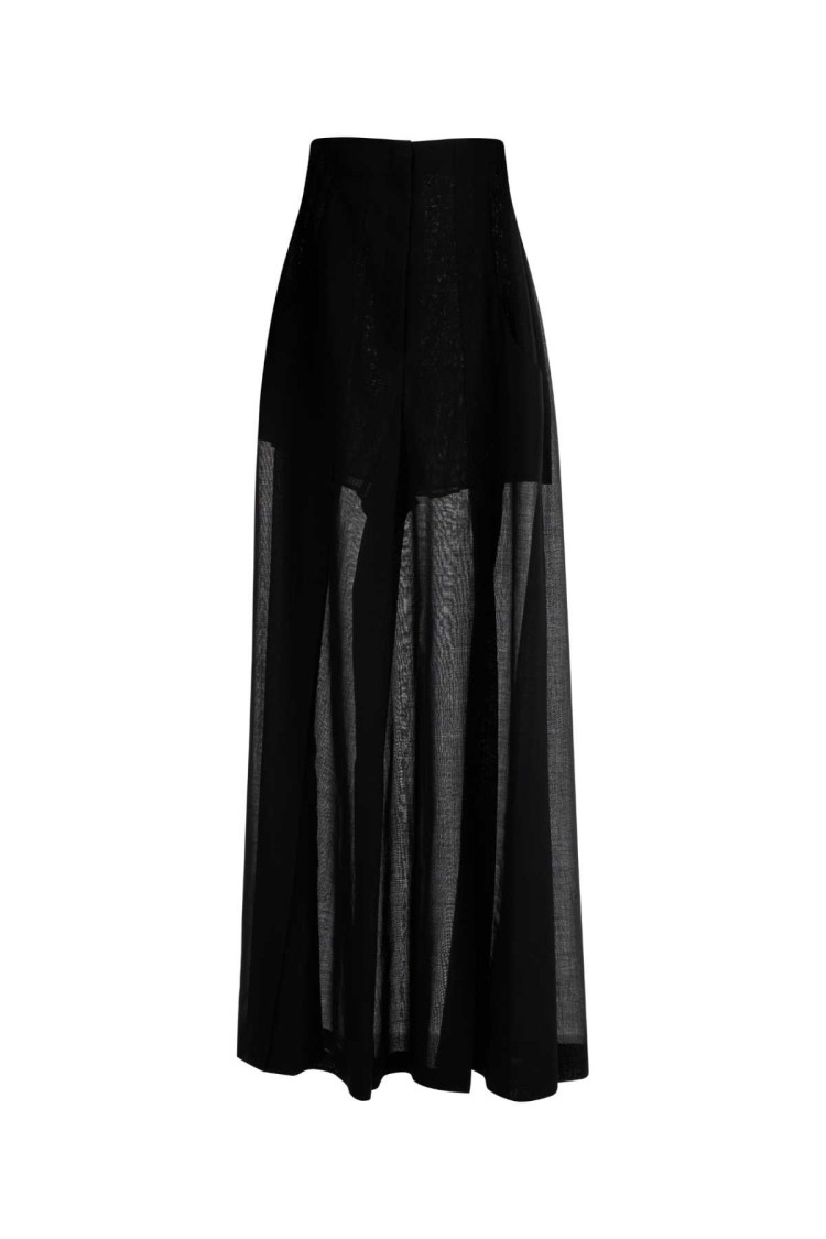 Philosophy Di Lorenzo Serafini Wide-leg Wool Blend Skirt With Sheer Panels In Black