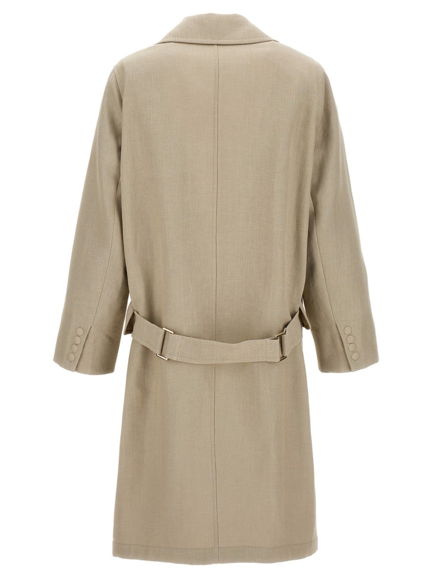 Max Mara Belted Double-breasted Trench Coat With Flap Pockets In Neutral