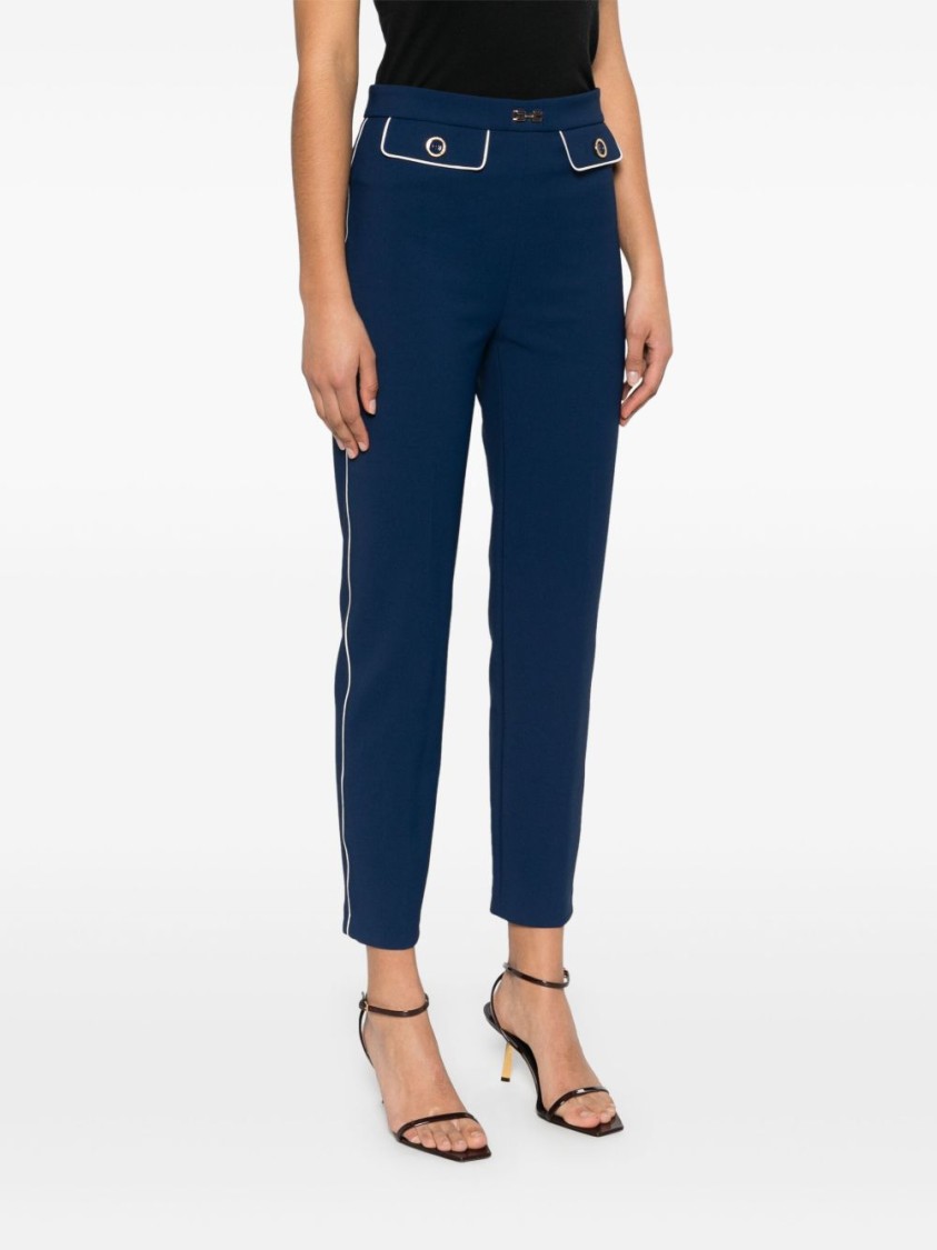 Shop Elisabetta Franchi High-waisted Blue And White Tailored Trousers