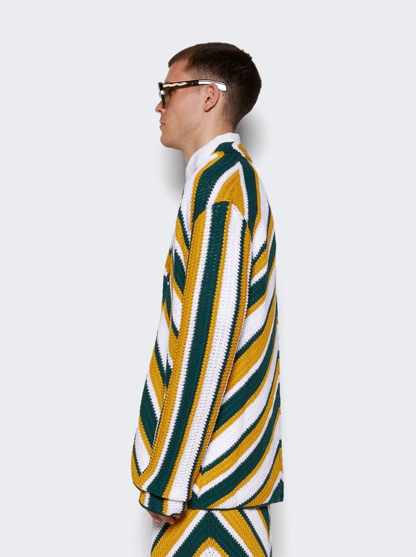 Marni Teal And Yellow Crochet Cardigan With Chevron Pattern