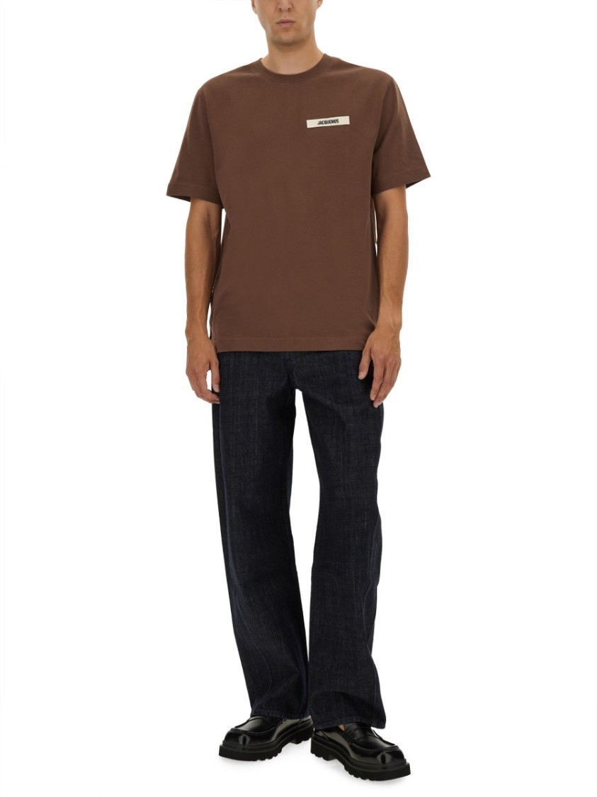 Jacquemus Gros Grain Cotton Crew-neck T-shirt In Brown