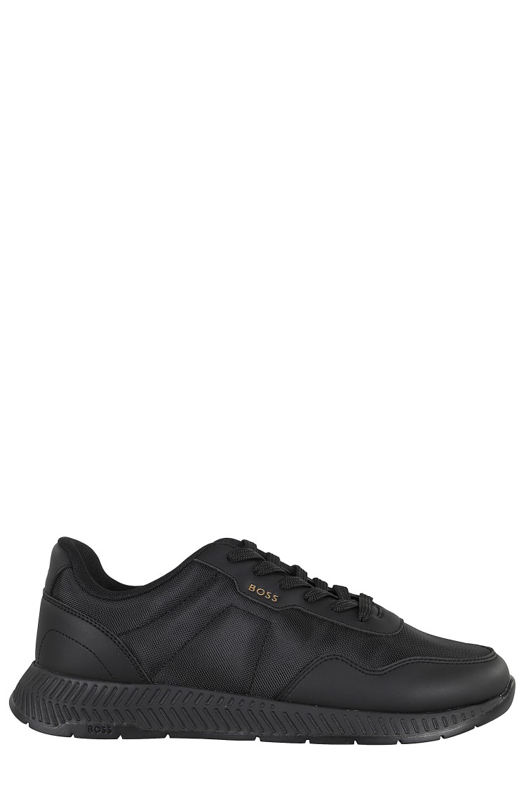 Hugo Boss Mixed-material Trainers With Mesh And Leather In Black