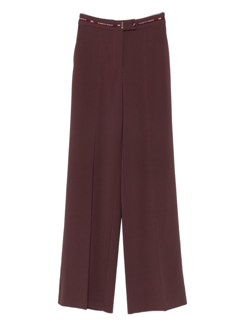 Elisabetta Franchi High-waisted Tailored Trousers With Subtle Logo Detail In Burgundy