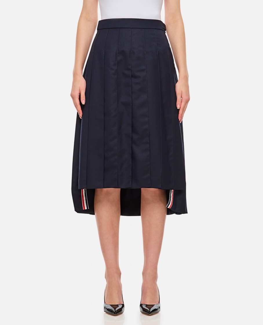 Thom Browne Pleated Wool Skirt In Blue