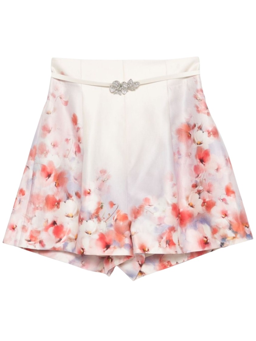 Zimmermann Crush Belted Floral-print Silk And Cotton-blend Twill Shorts In Neutrals