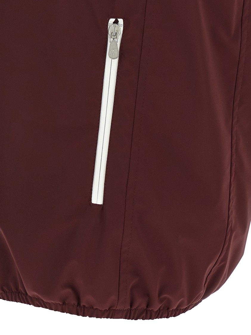 Brunello Cucinelli Hooded Vest With Elastic Hem And Side Zipper Pockets In Red