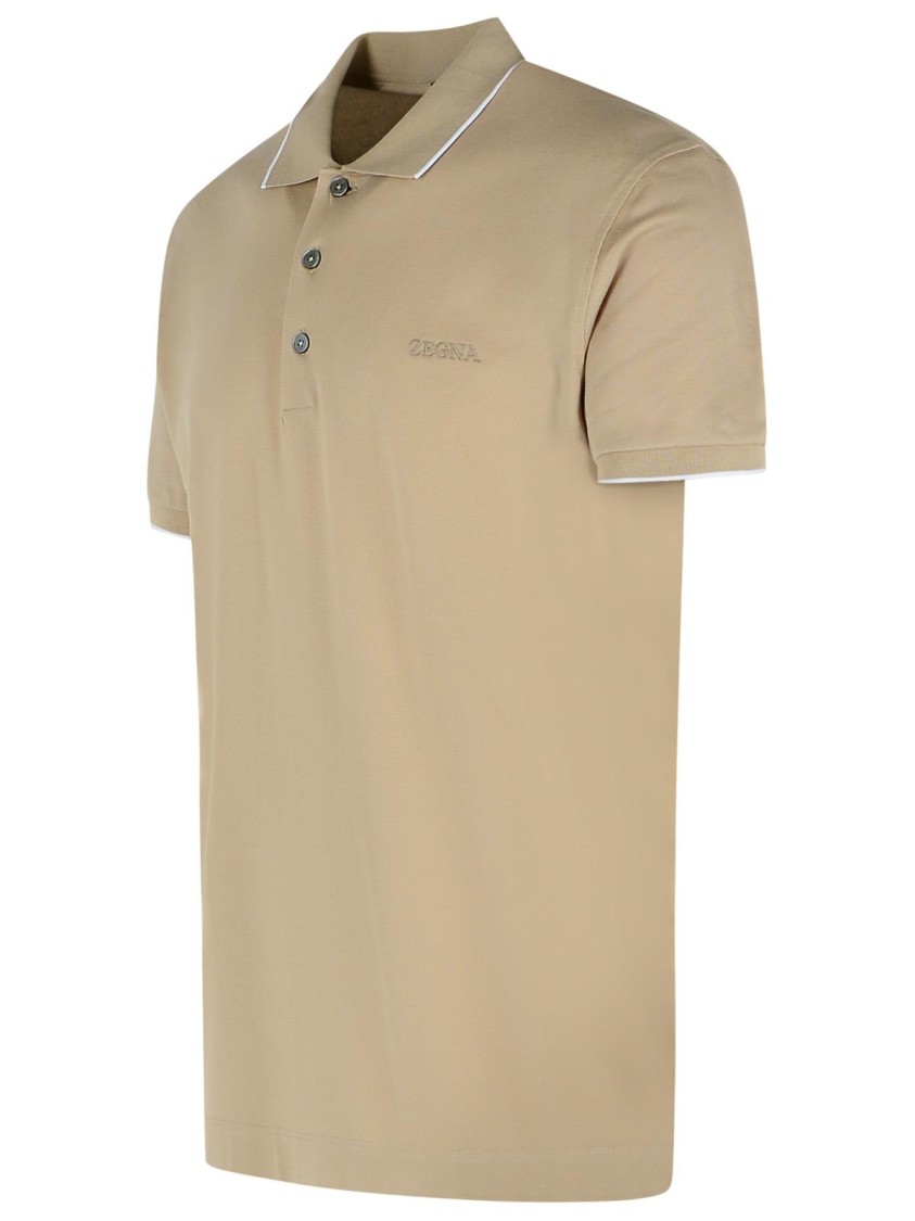 Shop Zegna Beige Cotton Polo Shirt In Neutrals