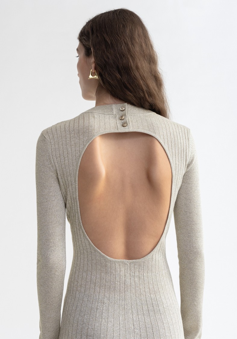 Shop Aeron Pavlova - Sparkly Ribbed Midi Dress In Grey