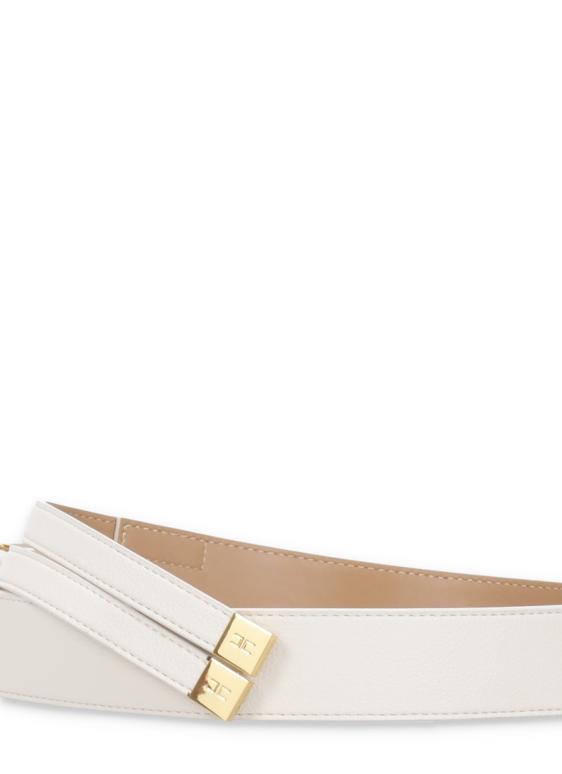 Shop Elisabetta Franchi Ivory Leather Belt In Neutrals