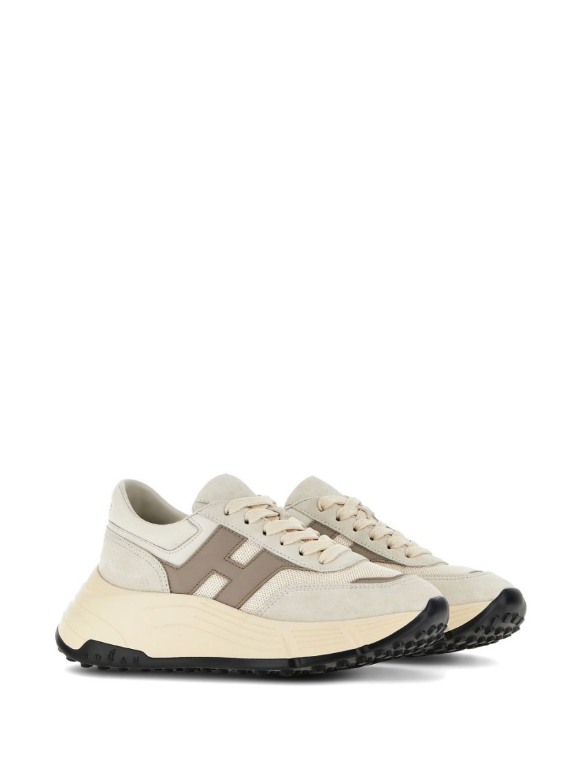 Hogan Calfskin And Polyester Black Sneakers With Sole In Neutral