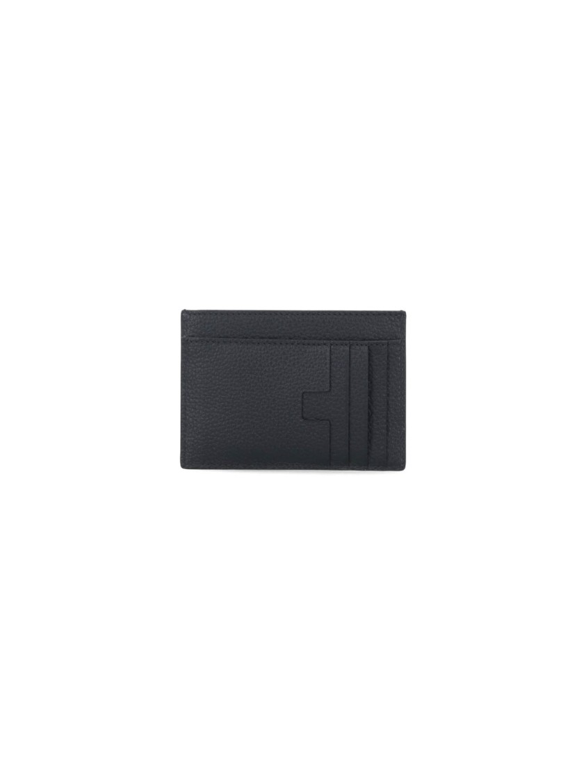 Tom Ford Textured Calfskin Leather Cardholder With Gold Embossed Logo In Black
