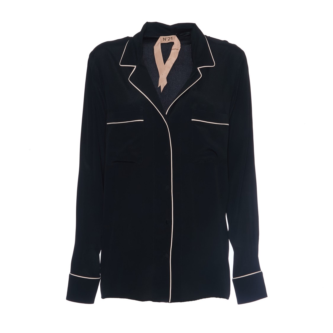 N°21 Open Collar Shirt With Contrasting Piping In Black