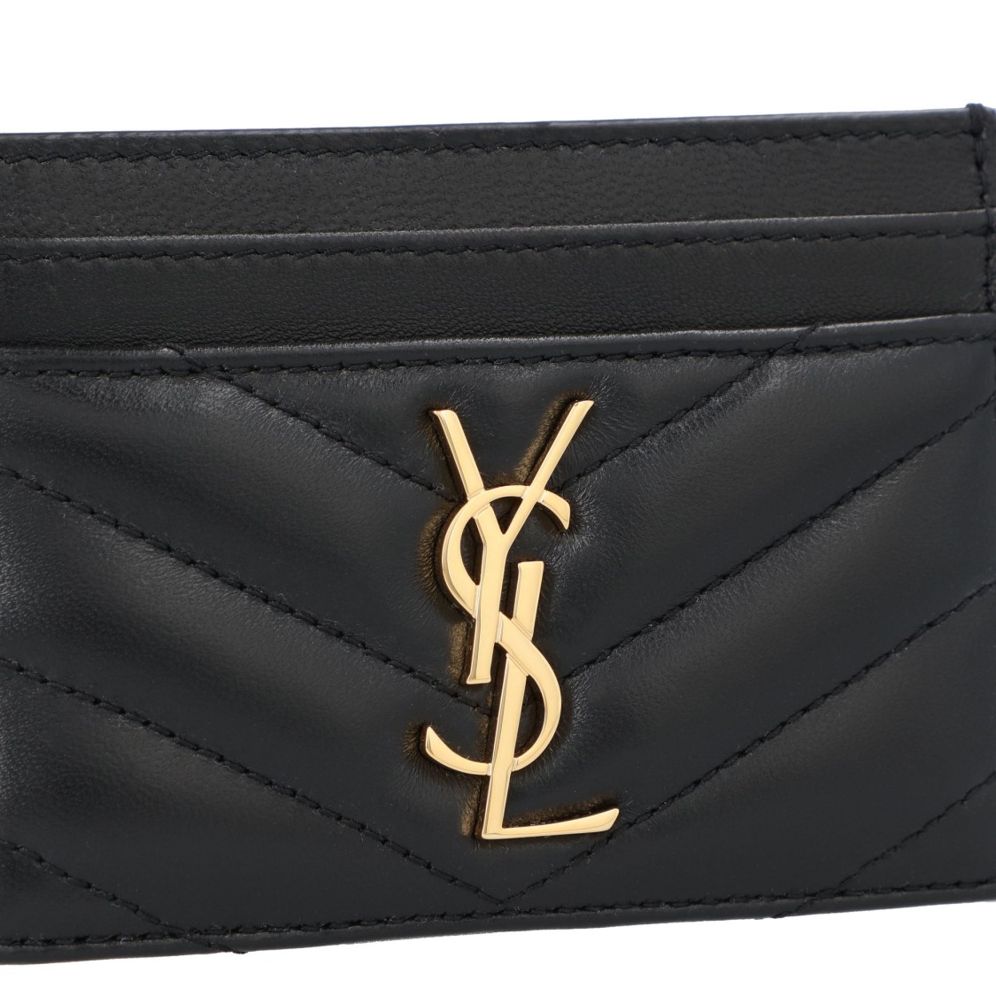 Saint Laurent Cassandre Matelassé Card Case In Lambskin Black In Black