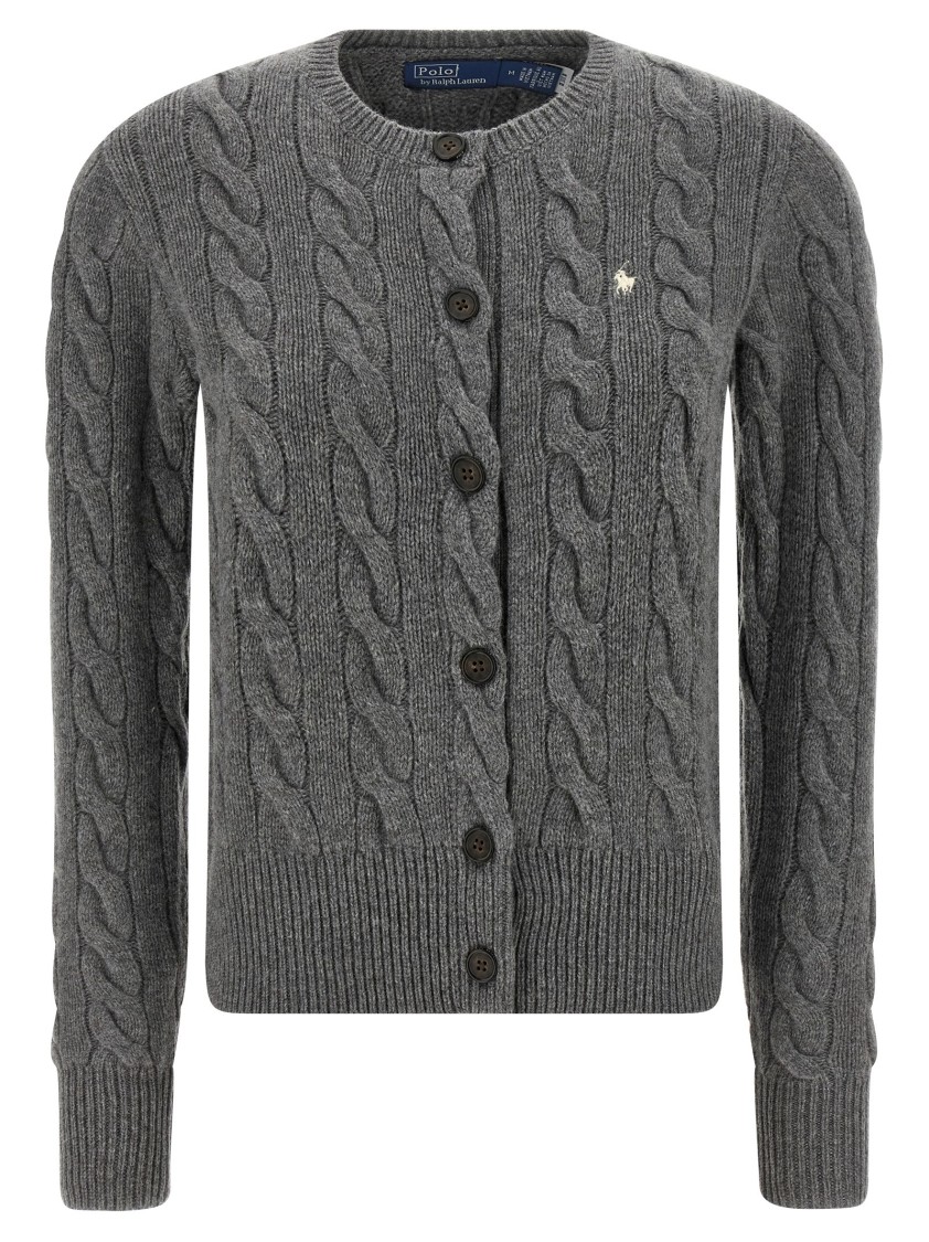 Polo Ralph Lauren Cable Knit Sweater With Button-up Front And Fitted Ribbed Hem In Gray