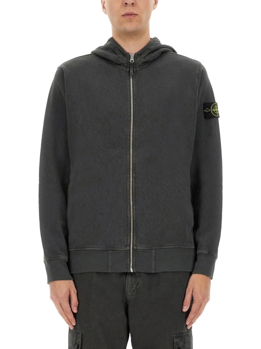 Stone Island Front Zip Closure Grey Zipper Hoodie