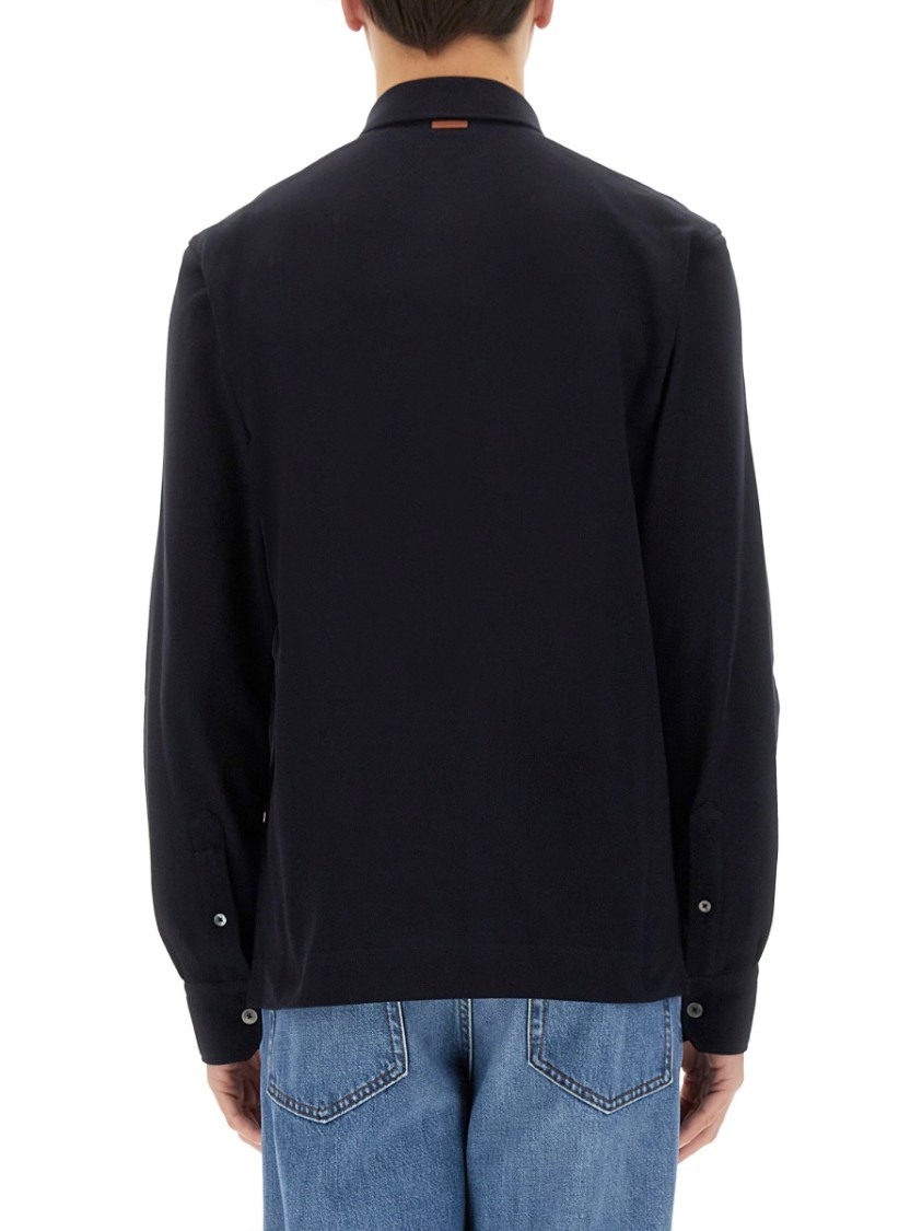 Shop Zegna Long-sleeved Cotton Polo In Blue