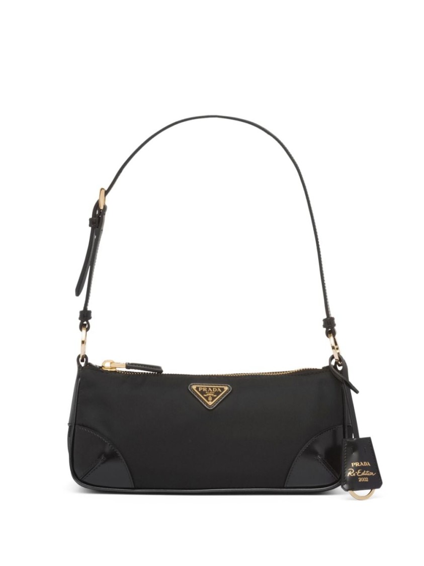 Prada Medium Re-nylon And Leather Shoulder Bag In Black