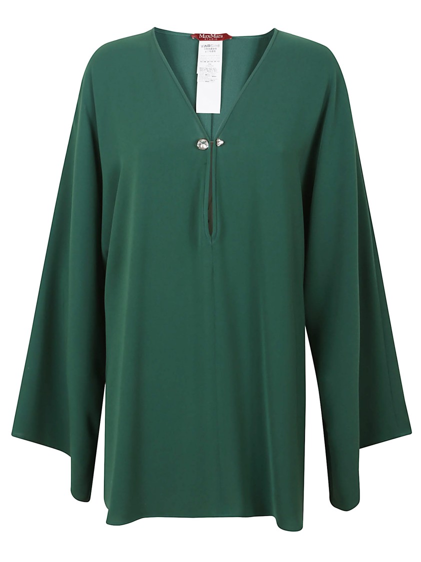 Max Mara Relaxed Fit Triacetate Top With Deep V-neckline In Green