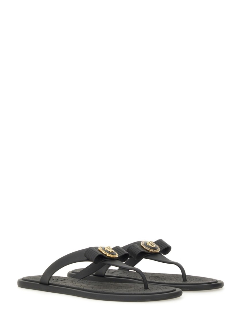 Shop Versace Slide Sandal With "gianni Ribbon" In Black