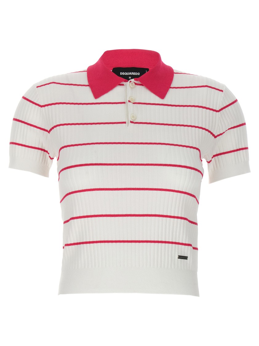 Dsquared2 'striped' Polo Shirt In White