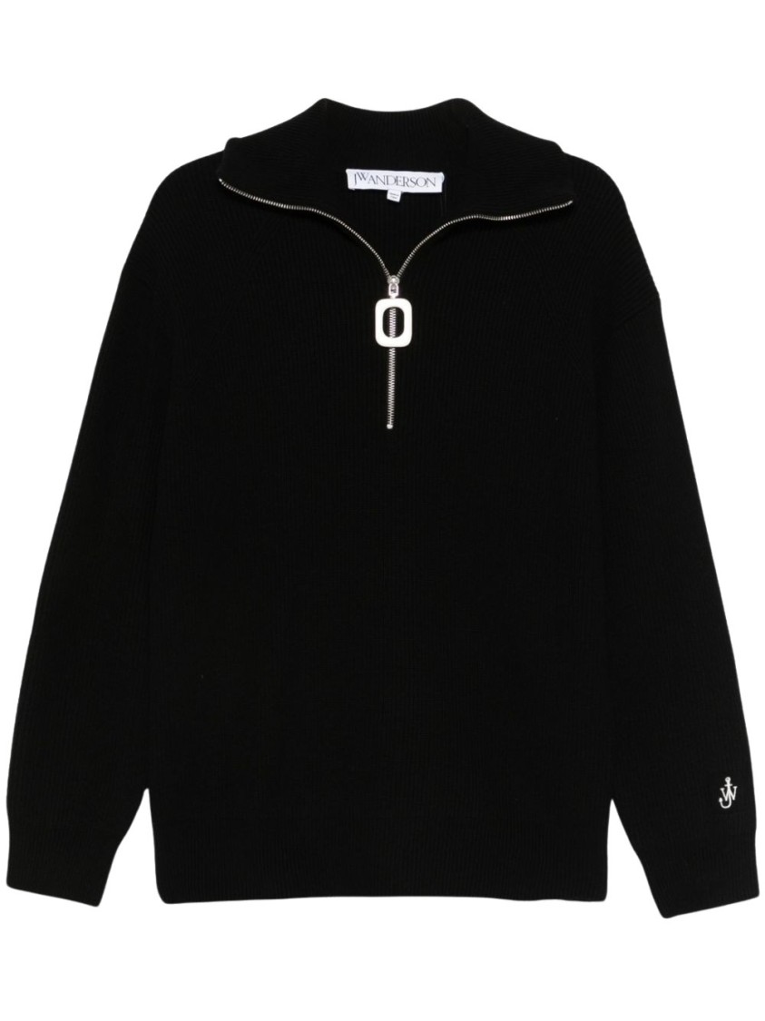 Jw Anderson J. W. Anderson High Neck Jacket With Distinctive Logo Print In Black