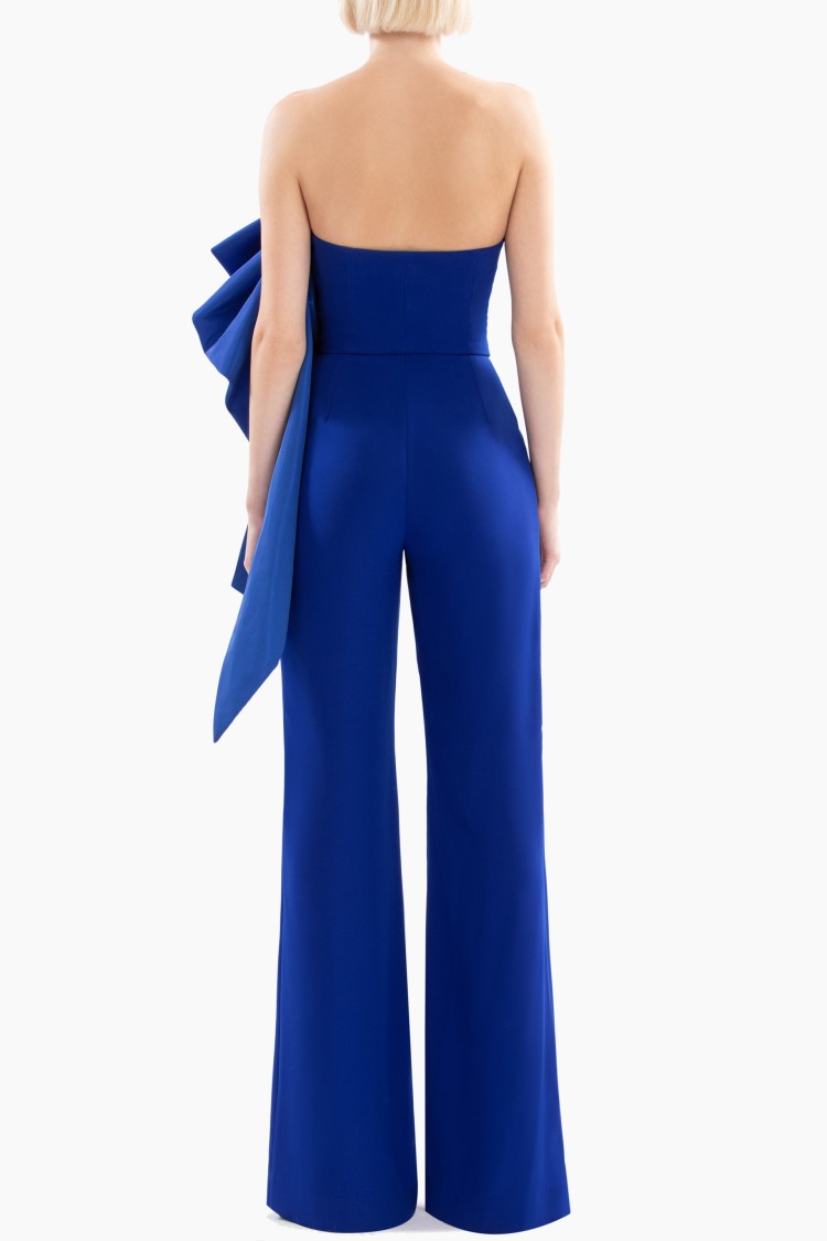 Saiid Kobeisy Jumpsuit With Voluminous Taffeta Bow In Blue