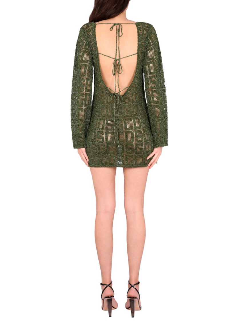 Gcds Monogram Macrame Dress In Green
