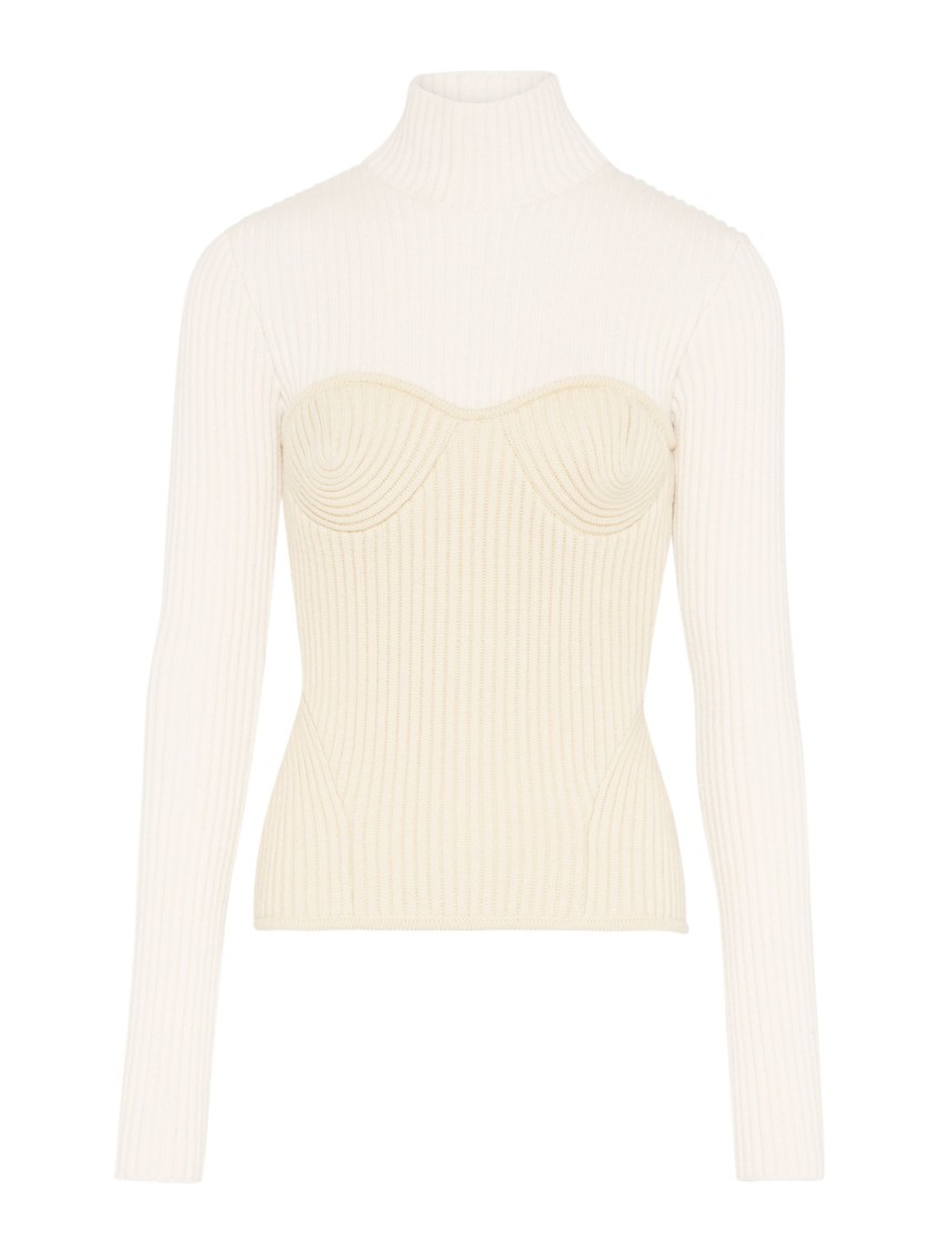 Jean Paul Gaultier Ribbed Knit Pullover Inspiration Corset In Neutral