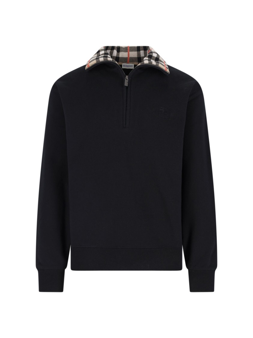 Burberry Mens Logo-embroidered Funnel-neck Cotton Sweatshirt Black Xl In Black