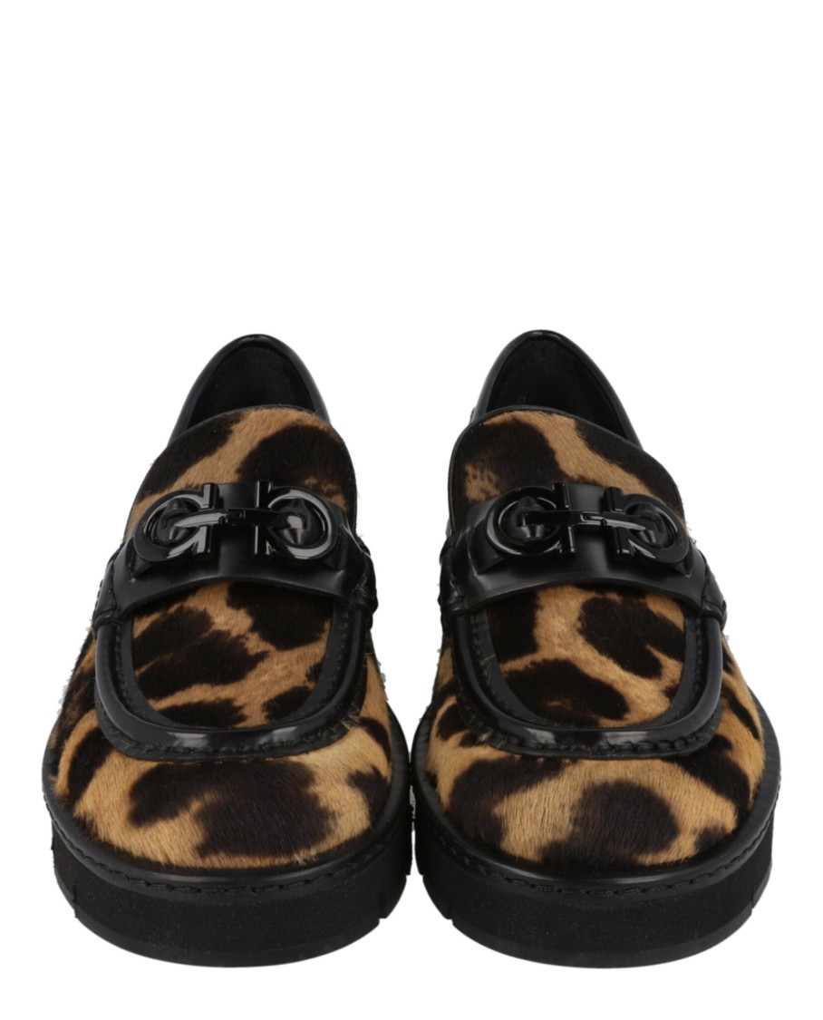 Ferragamo Ofelia Leopard Print Loafers In Black
