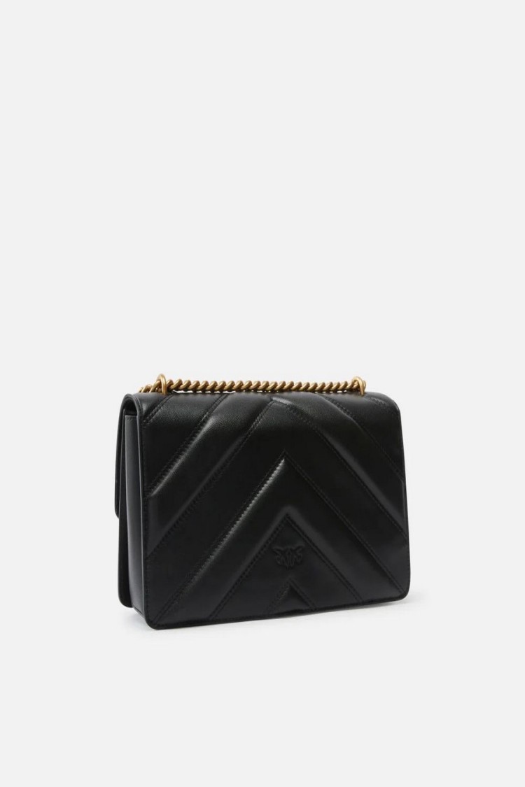 Pinko Quilted Black Leather Handbag With Gold-tone Bird Clasp