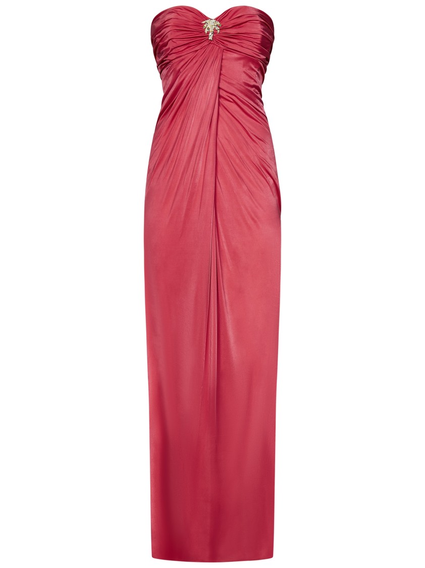 Zuhair Murad Long Sugar Coral Draped Bustier Dress In Red