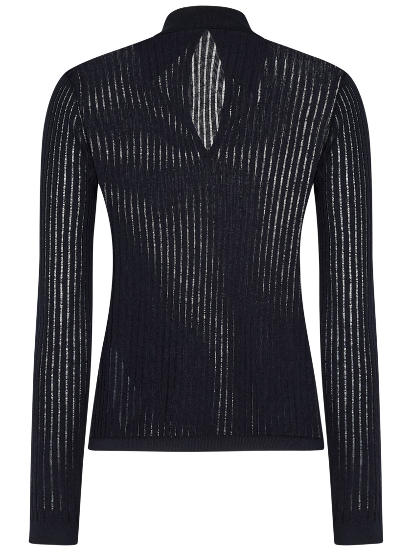 Max Mara Long-sleeved Black Silk And Wool Knit Polo Shirt In Black