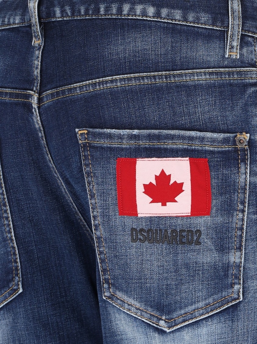 Dsquared2 Blue Straight Jeans With Logo Patch And Faded Effect In Stretch Cotton Denim Man In Blue
