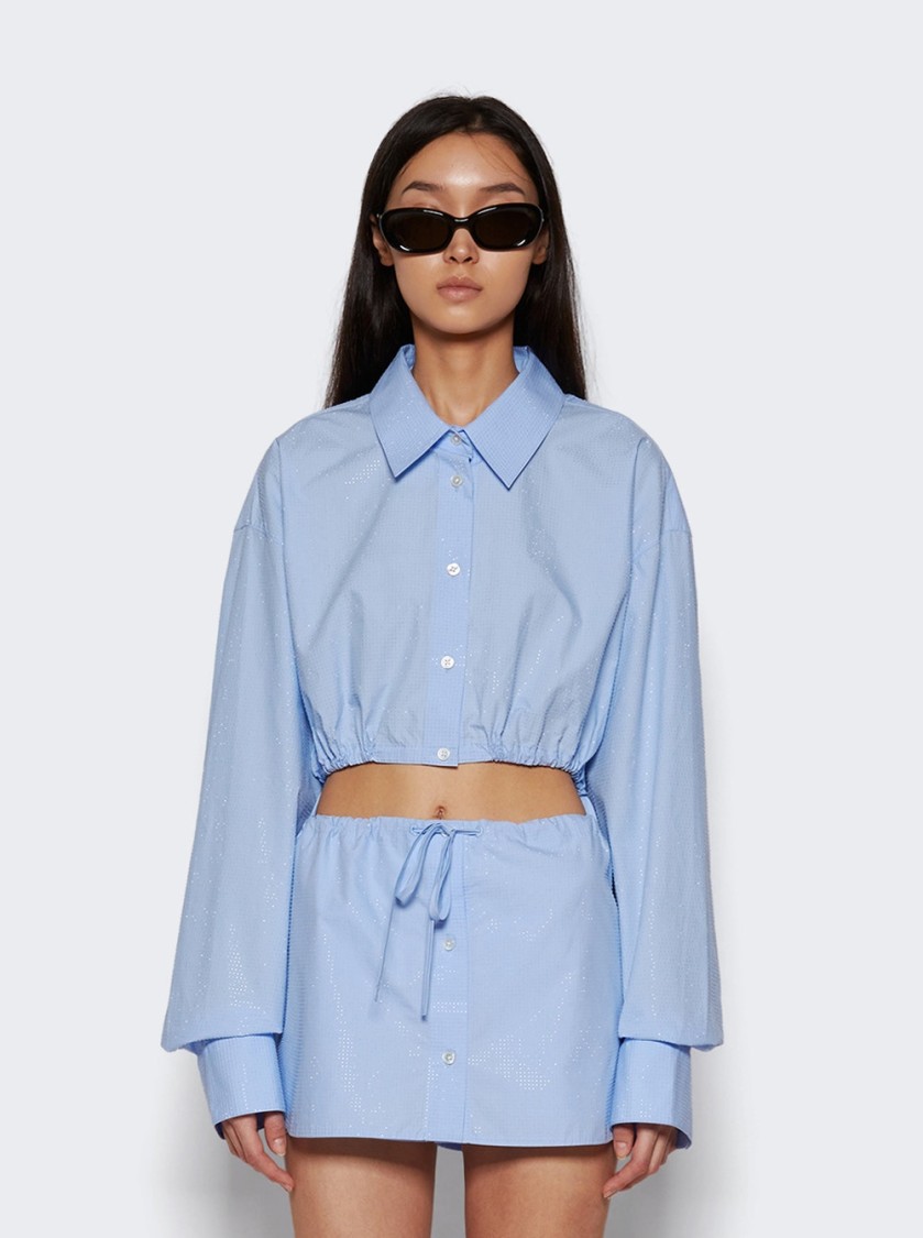 Alexander Wang Cropped Drawstring Blouse In Blue