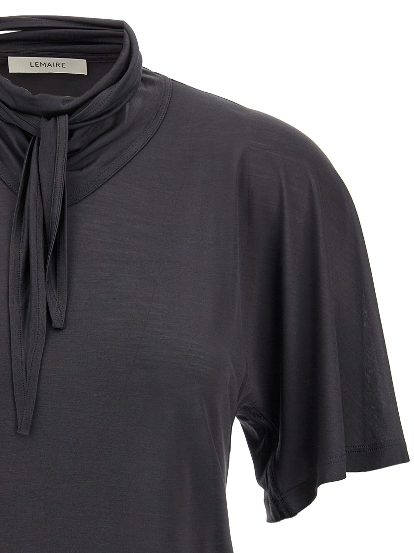 Lemaire Silk Crewneck Top With Knotted Scarf Detail In Black