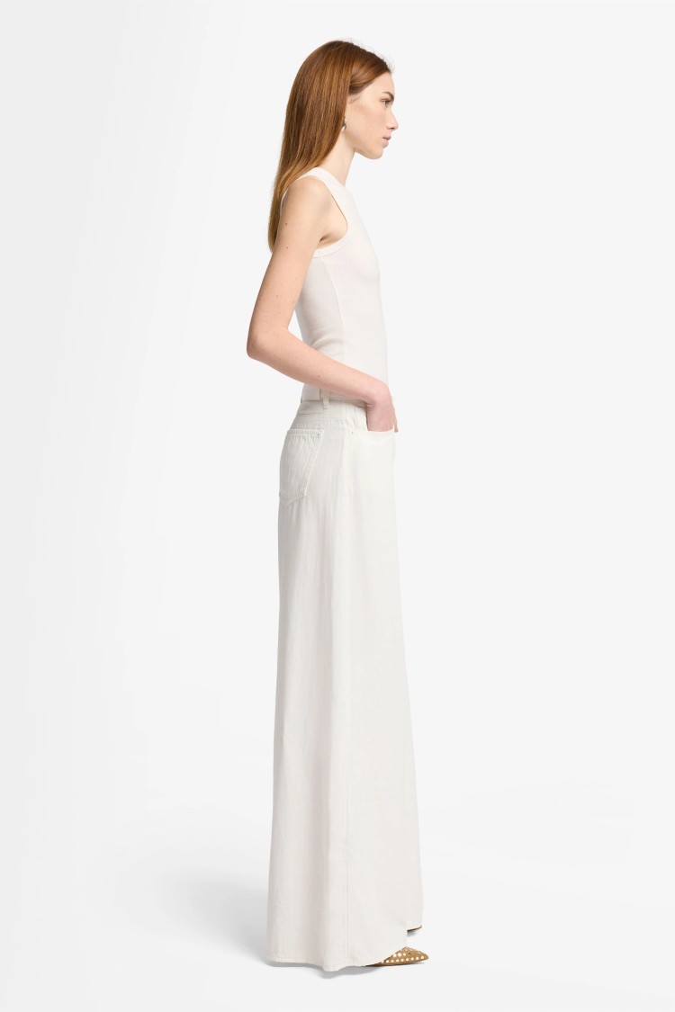 7 FOR ALL MANKIND 7 FOR ALL MANKIND WIDE-LEG WHITE LINEN TROUSERS WITH MINIMALIST DESIGN